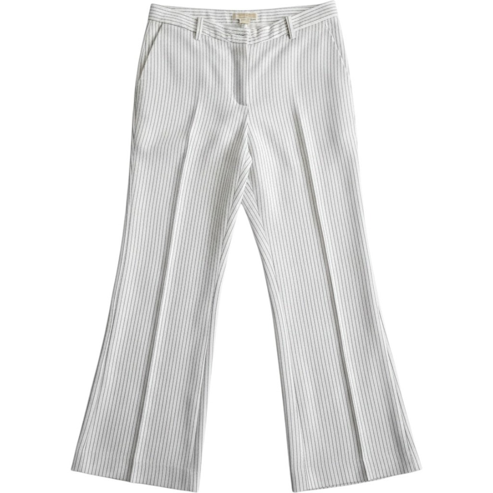Michael Michael Kors Pinstripe Pants 14 Linen Blend Wide Leg White Black